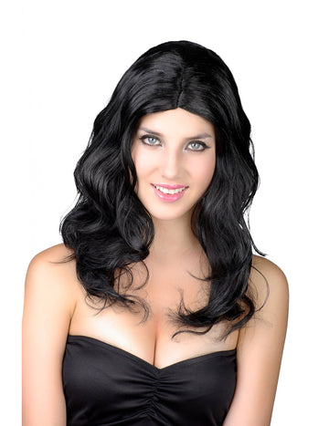 Dlouhá vlnitá černá paruka pro ženy