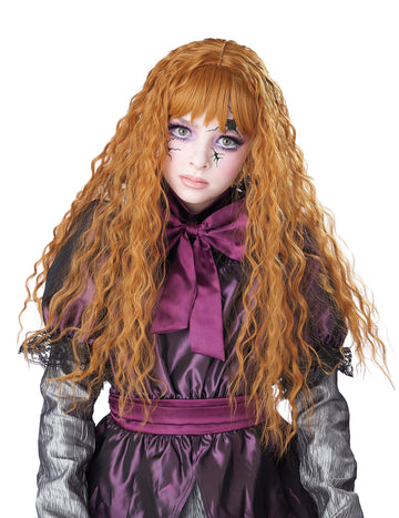 Dlouhá vlnitá dětská paruka pro zrzavou ženu
