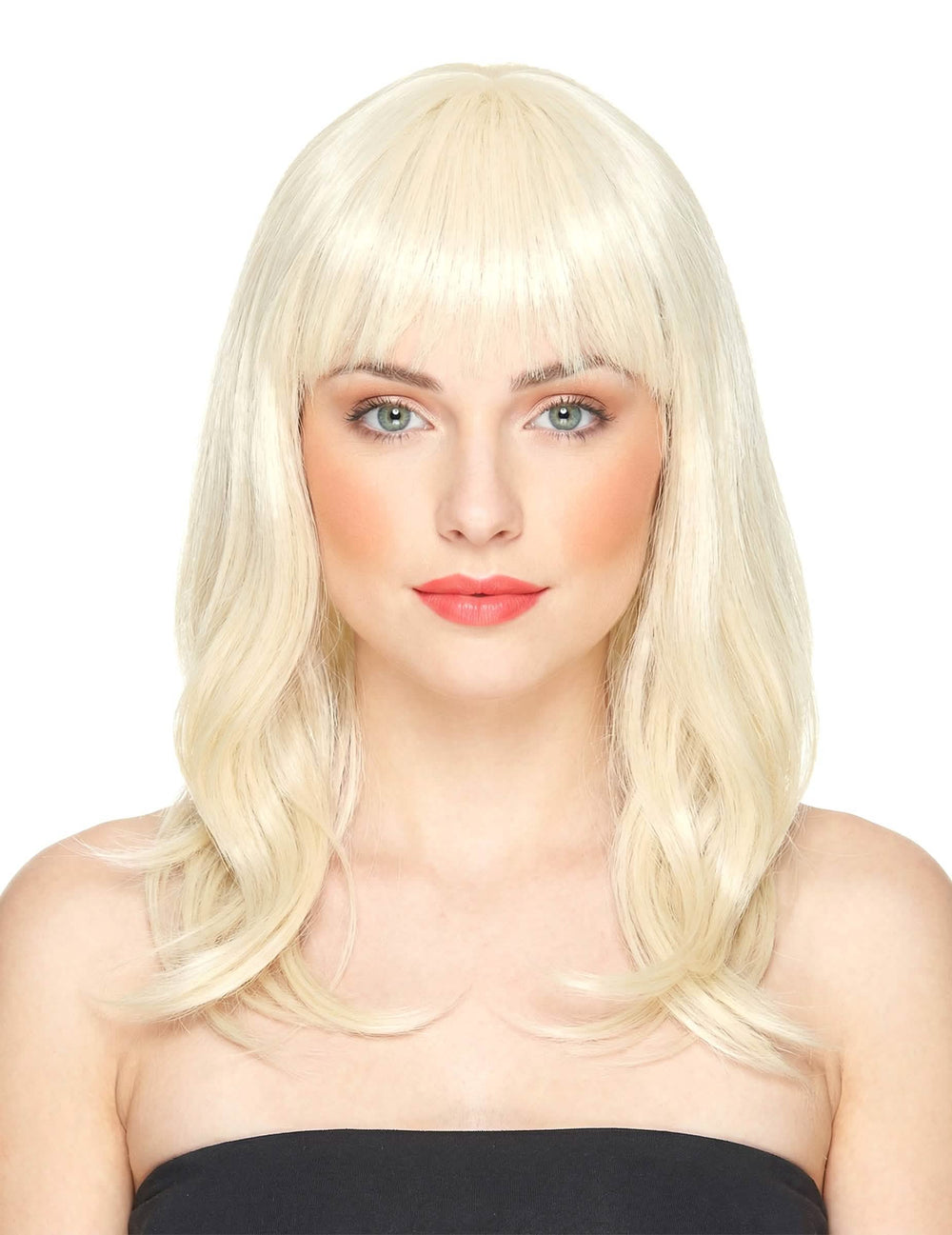 Luxusní středně dlouhá blond paruka s ofinou