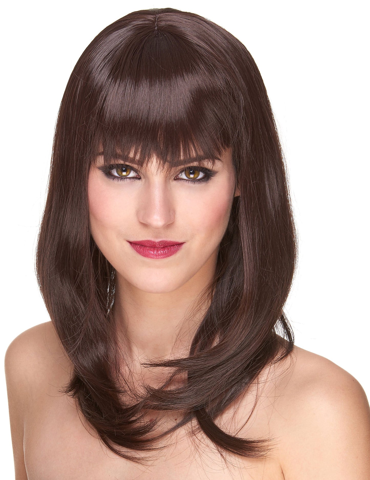 Perruque luxe pour femme châtain mi-longue