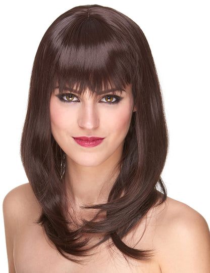 Perruque luxe pour femme châtain mi-longue