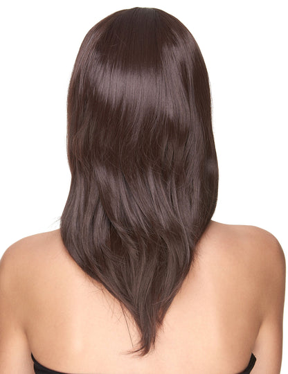 Vue de dos de la perruque luxe pour femme châtain mi-longue