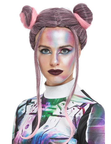 Dámská černo-růžová paruka s makronkami