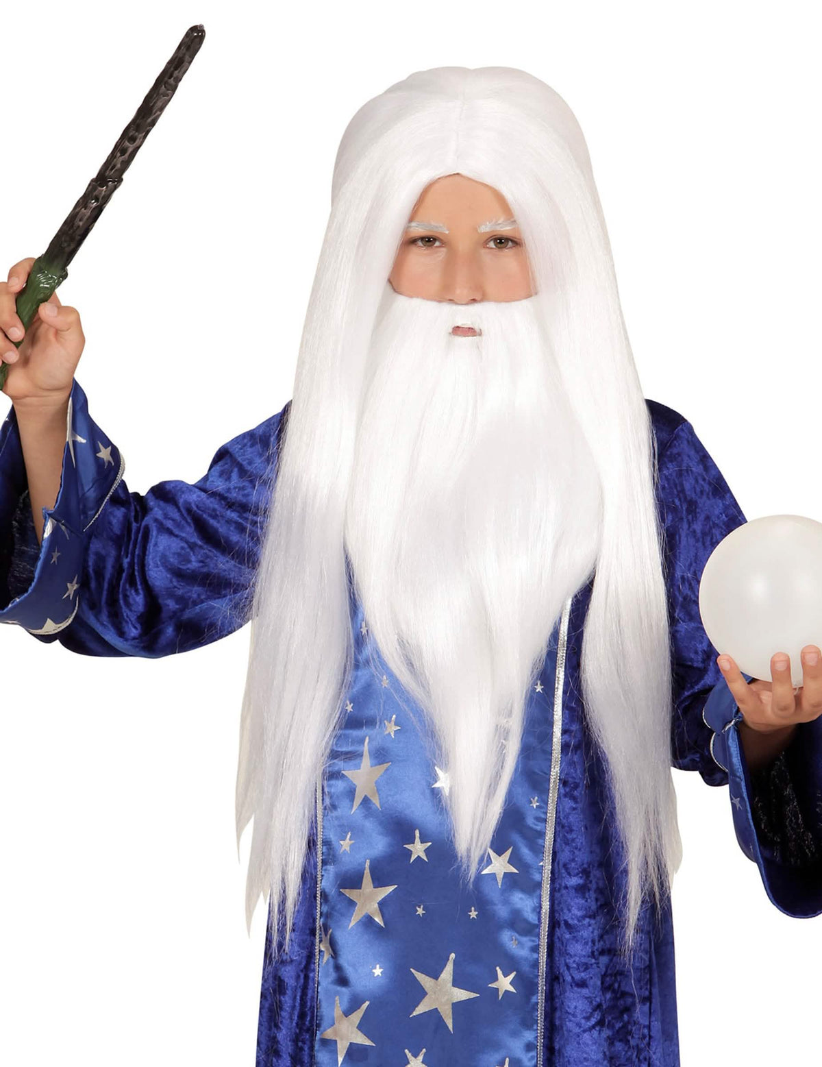 Perruque avec barbe de magicien pour enfant blanche