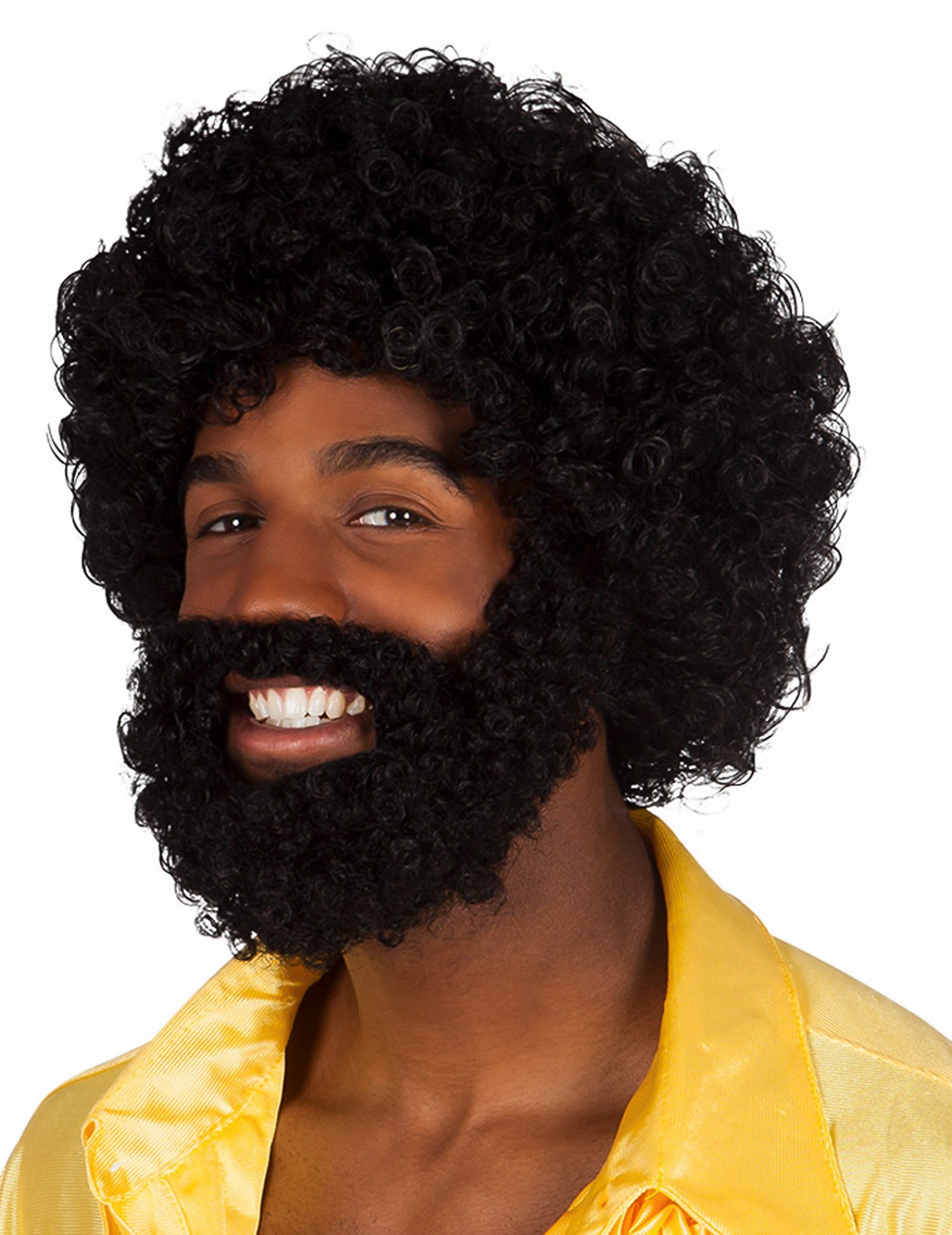 Perruque Mambo avec barbe et moustache pour adulte noire frisée