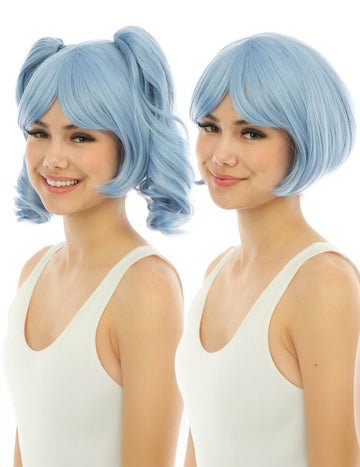 Perruque manga avec couettes détachables luxe bleu pastel
