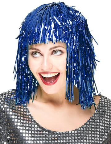 Paruka pro dospělé modrá metalická