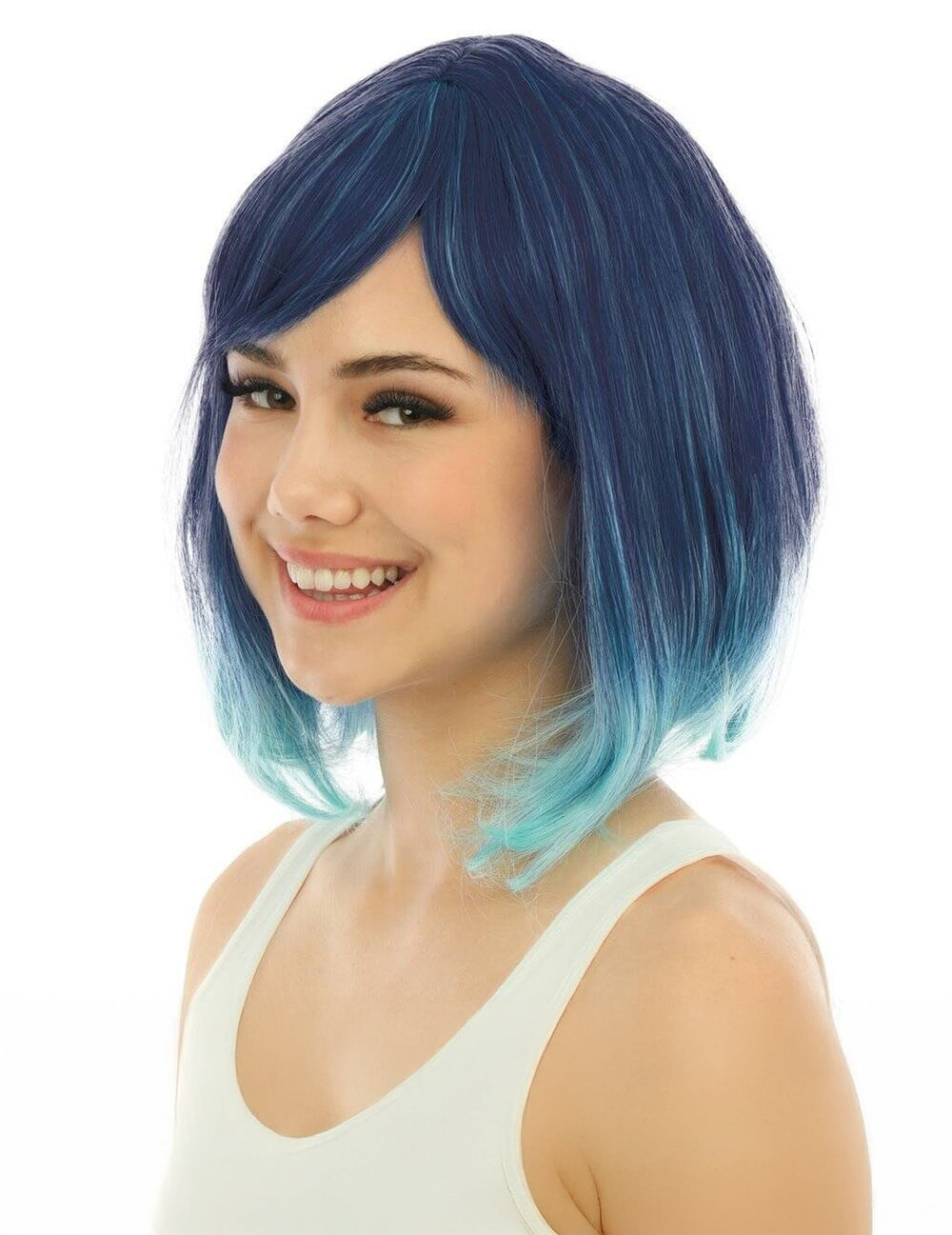 Perruque mi longue tie and dye pour adulte bleue luxe