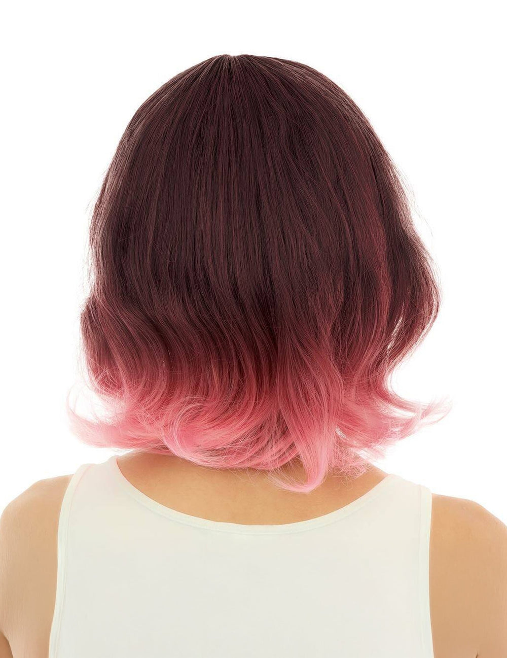 Vue de dos de la perruque mi longue tie and dye rose luxe