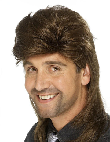 Pánská hnědá paruka s příčesky mullet