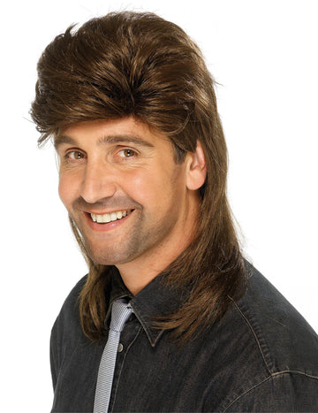 Pánská hnědá paruka s příčesky mullet