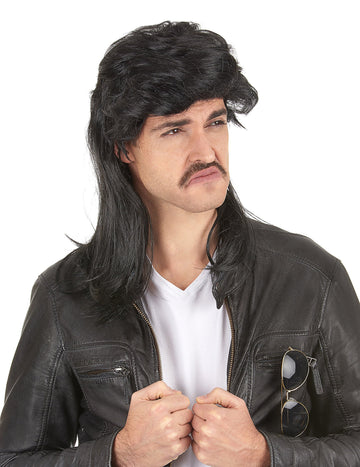 Pánská černá paruka s příčesky mullet