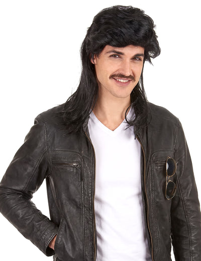 Pánská černá paruka s příčesky mullet
