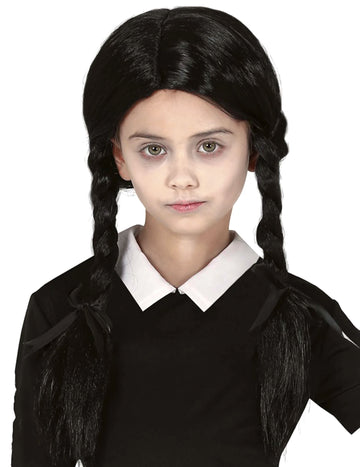 Černá paruka s copánky pro dívky