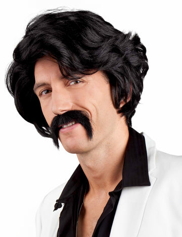 Perruque noire avec moustache pour homme