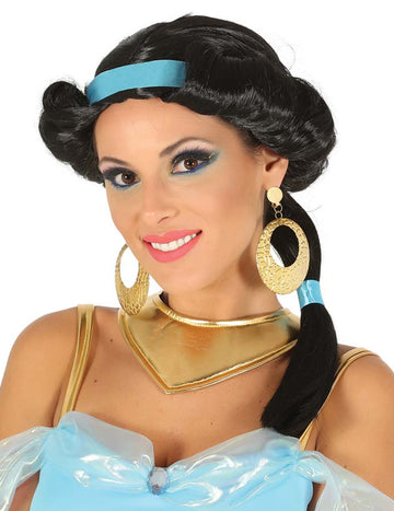 Paruka černá pouštní princezna s modrou čelenkou pro ženy