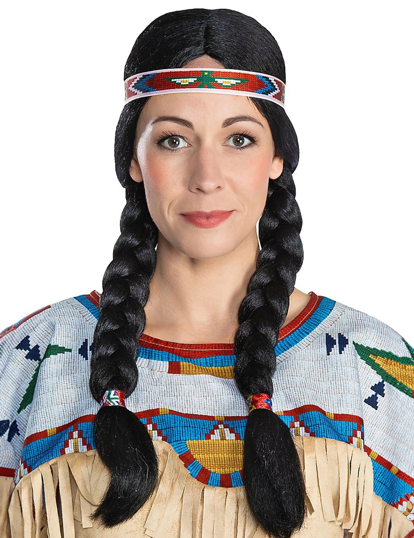 Perruque Nscho Tschi™ pour adulte noire avec deux tresses et bandeau à motifs