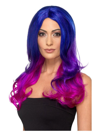 Paruka pro dospělé s ombré vzorem v modré a růžové barvě, odolná vůči teplu