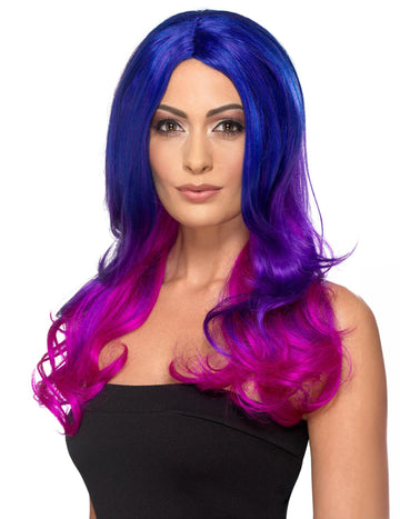 Paruka pro dospělé s ombré vzorem v modré a růžové barvě, odolná vůči teplu