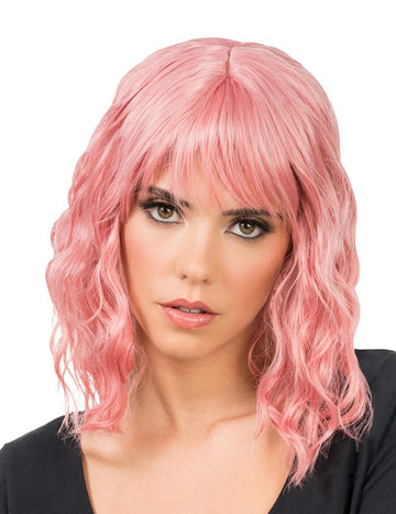 Perruque ondulée rose pastel adulte
