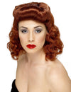 Perruque pin up pour femme marron à boucles et frange roulée