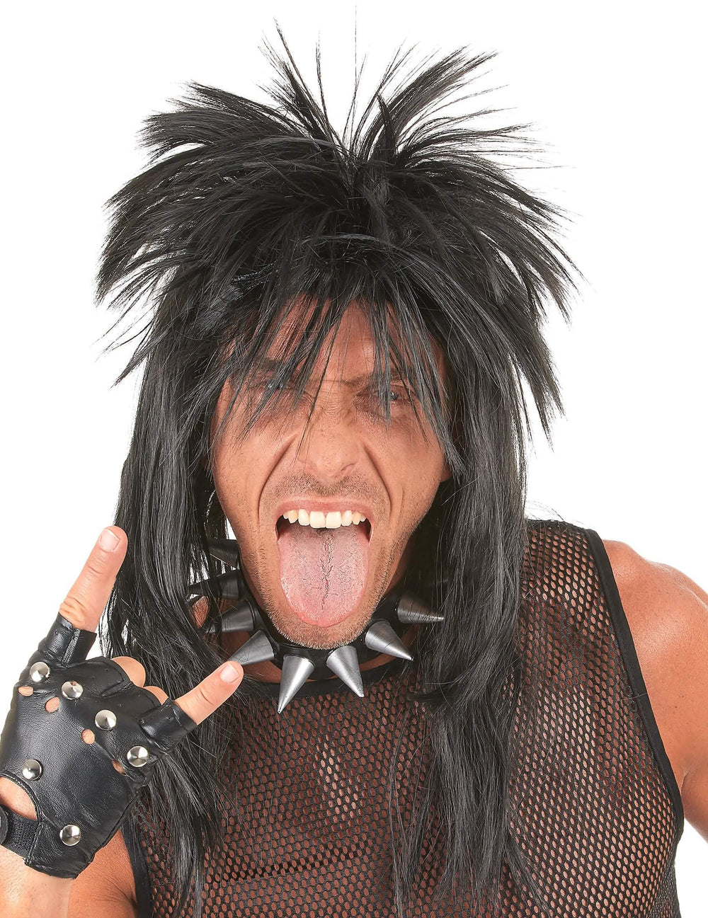 Černá punk paruka pro dospělý s rozcuchaným ježkem