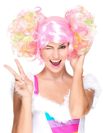 Dámská světle růžová kudrnatá paruka s copánkem