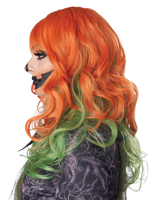 Vue de profil de la perruque pour femme rousse et verte