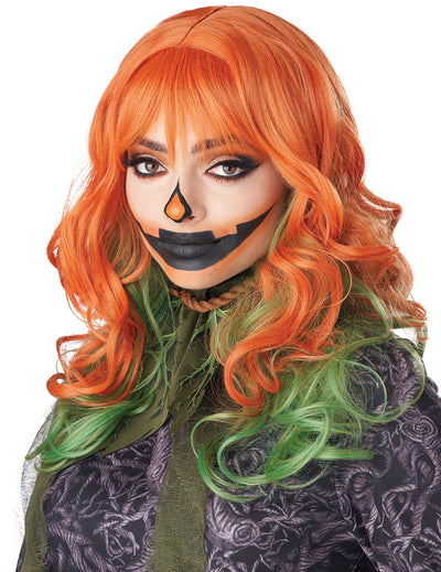 Perruque pour femme rousse et verte bouclée