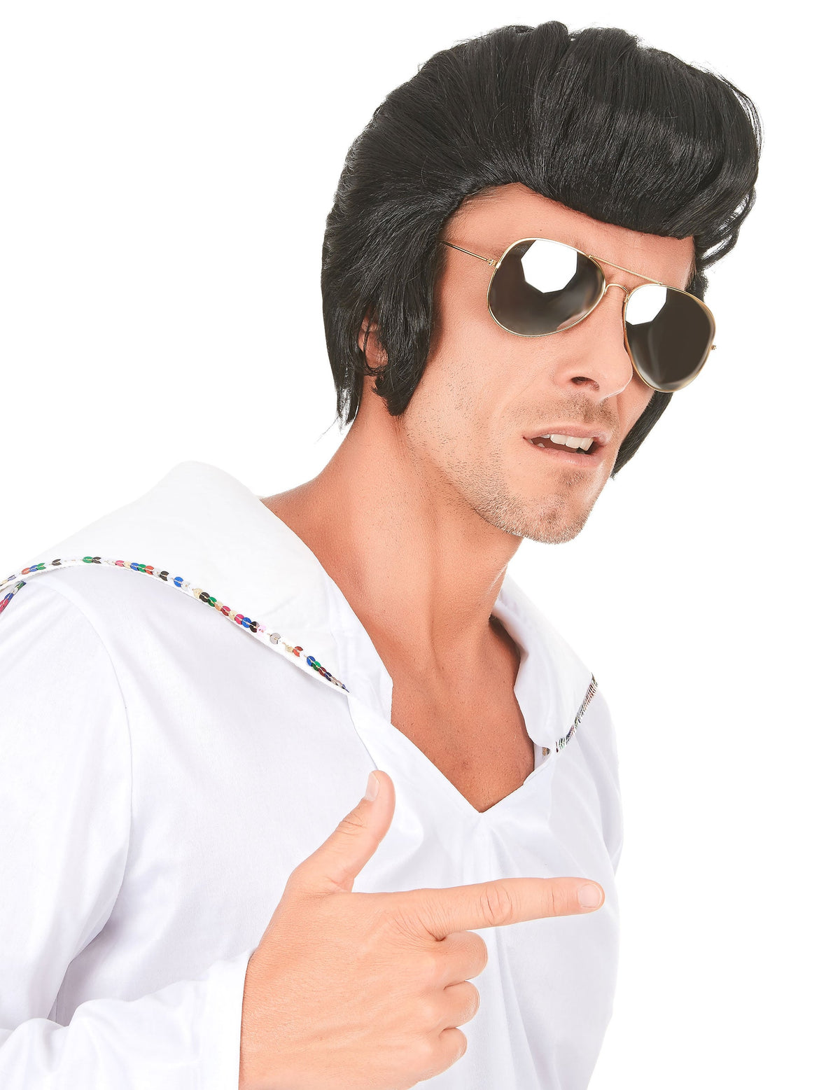 Perruque star du rock pour homme noire avec banane