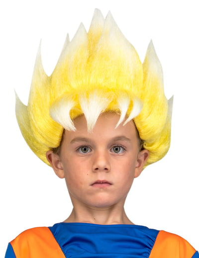 Perruque Super Saiyan Goku Dragon Ball™ pour enfant jaune et blanche pointue