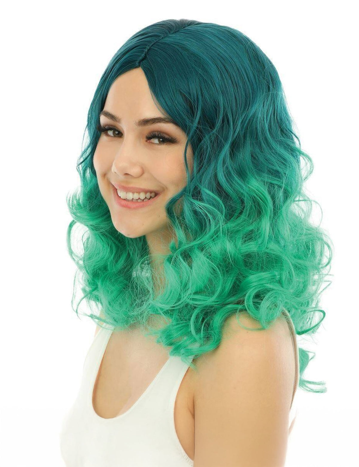 Perruque tie and dye luxe pour adulte verte ondulée