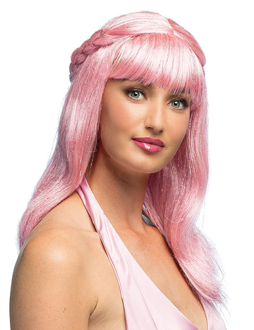 Perruque tressée rose pale adulte