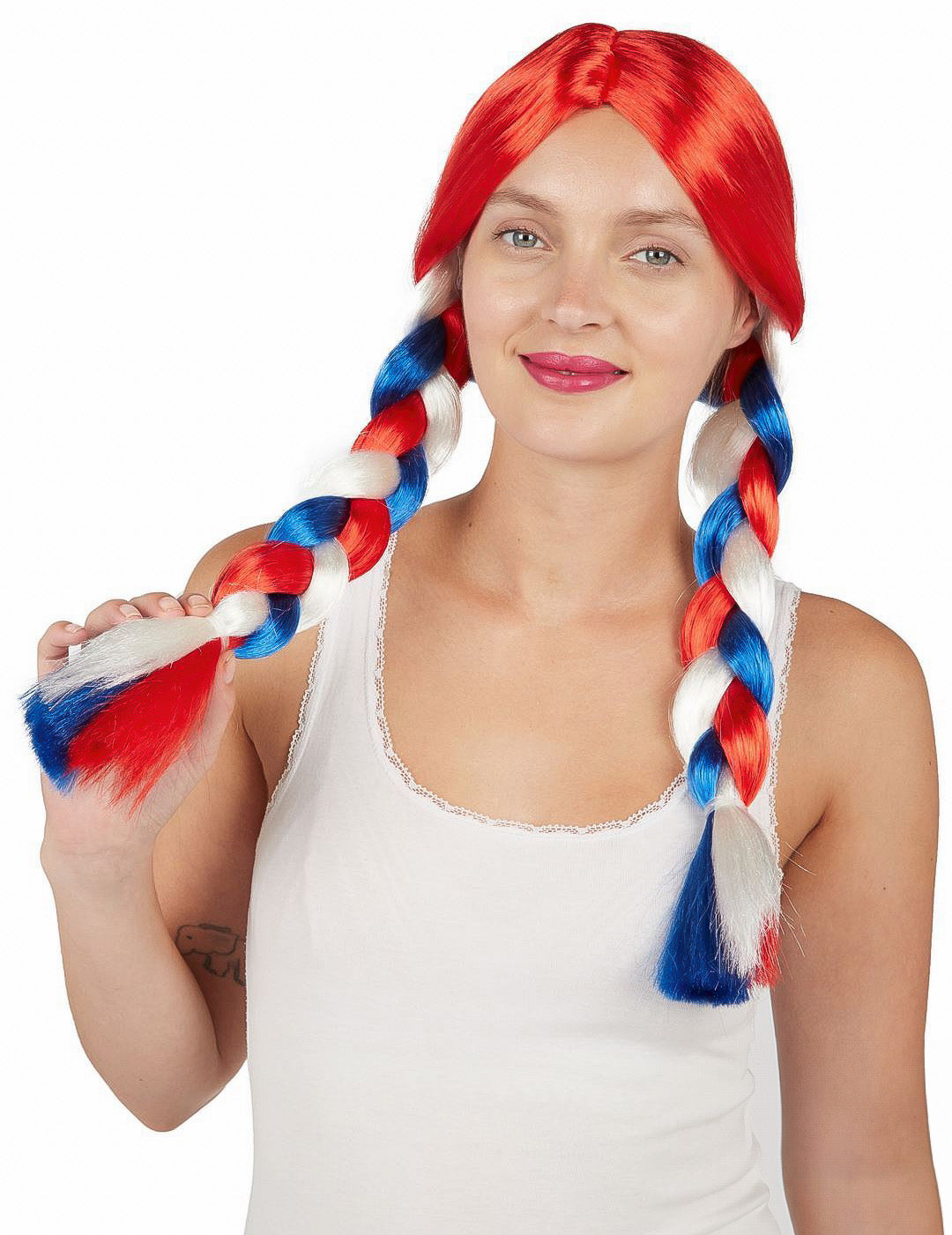 Modrá, bílá, červená zapletená paruka