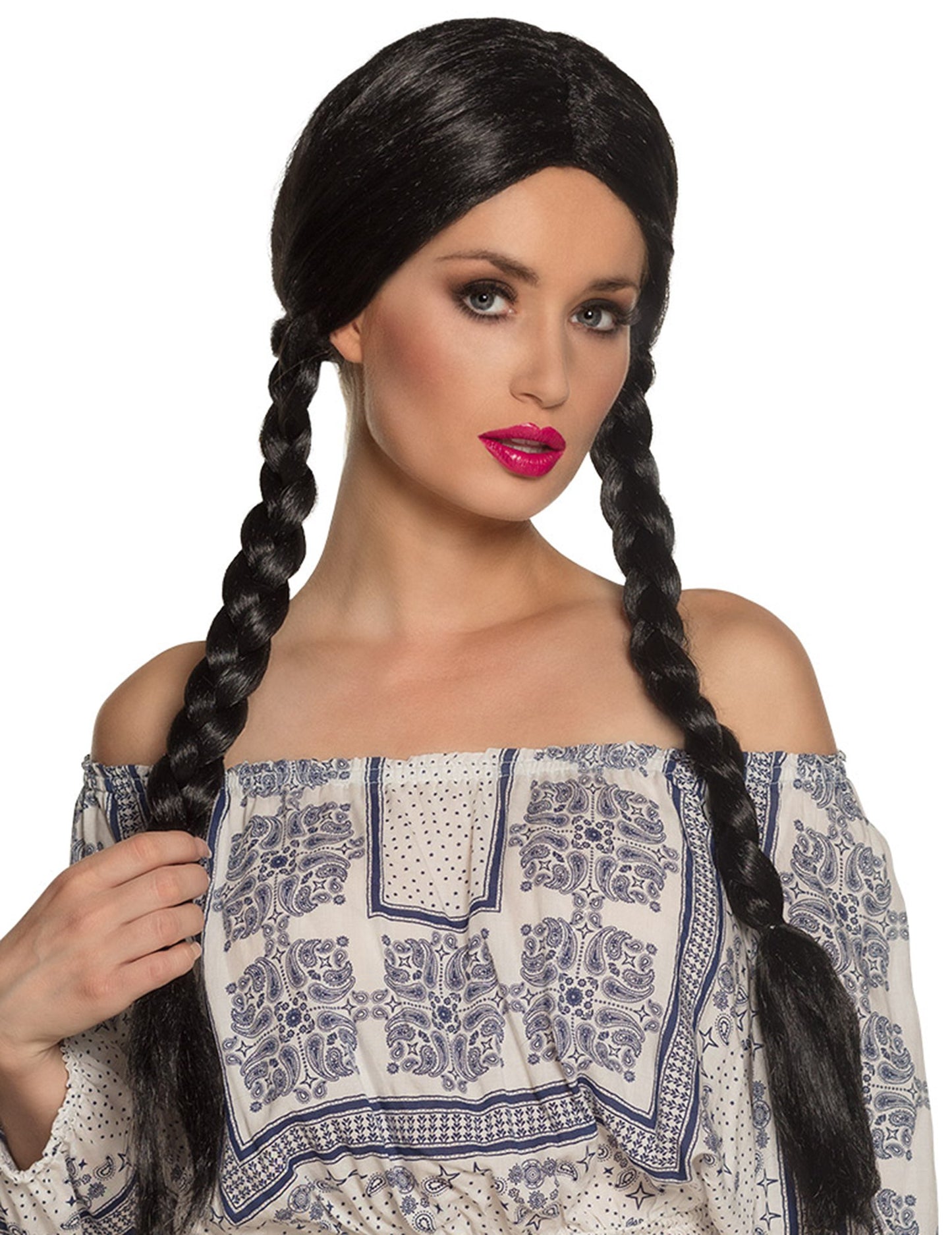 Černá paruka s copánky pro dospělé s dlouhými copy