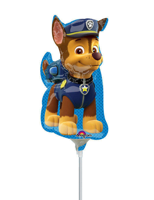 Ballon aluminium Chase Pat'Patrouille pour enfant bleu et marron sur tige