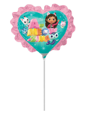 Petit ballon aluminium Gabby et la maison magique en forme de cœur 22 cm