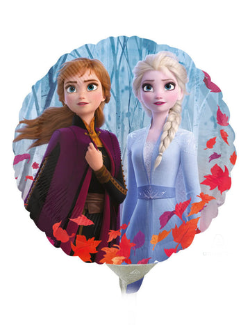 Ballon aluminium rond La Reine des Neiges 2 bleu avec Anna et Elsa