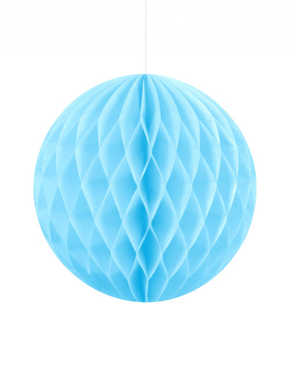 Malá světle modrá voštinová papírová koule 10 cm k zavěšení 