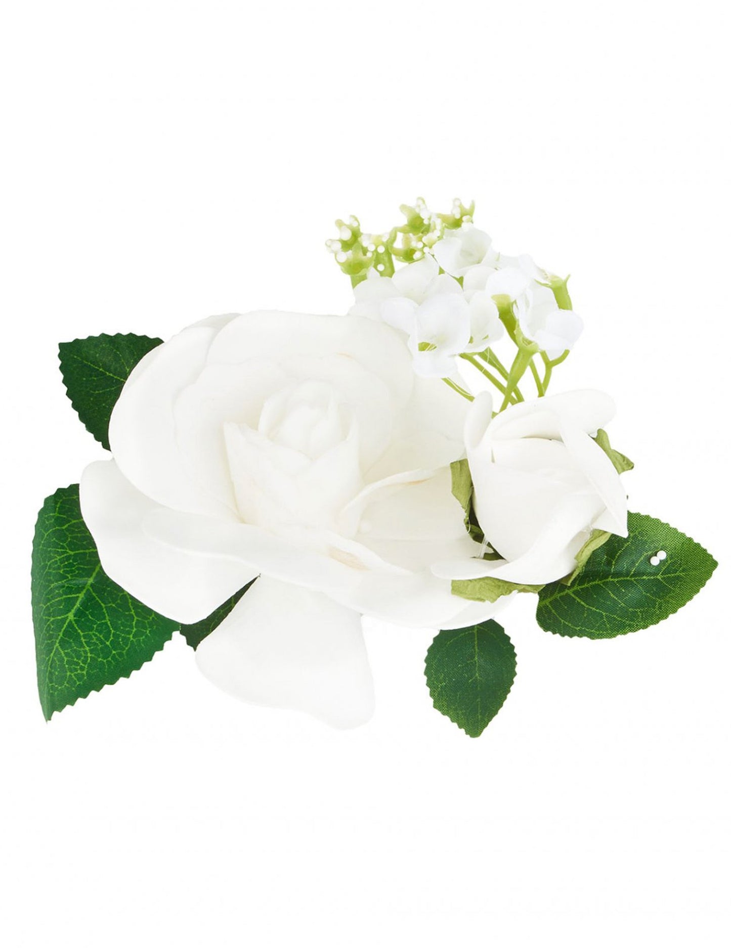 Malá kompozice bílých umělých květin 20 x 10 x 7 cm svatební stolní dekorace 