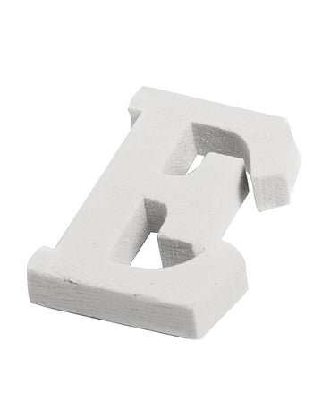 Malé bílé dřevěné písmeno e 5 cm pro dekoraci stolu