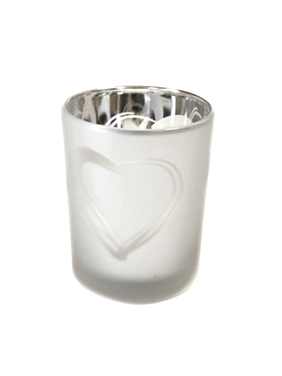 Photophore cœur pour décoration de mariage en verre givré argenté