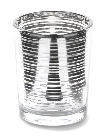 Skleněný svícen se stříbrnými pruhy 7 x 5,5 cm na svíčku 
