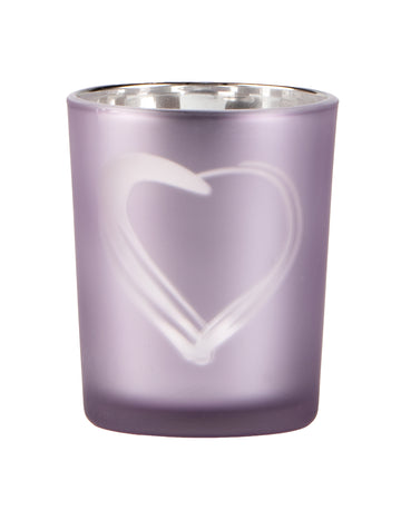 Skleněný svícen ve tvaru srdce parmové barvy 6,8 x 5,8 cm matná stříbrná 