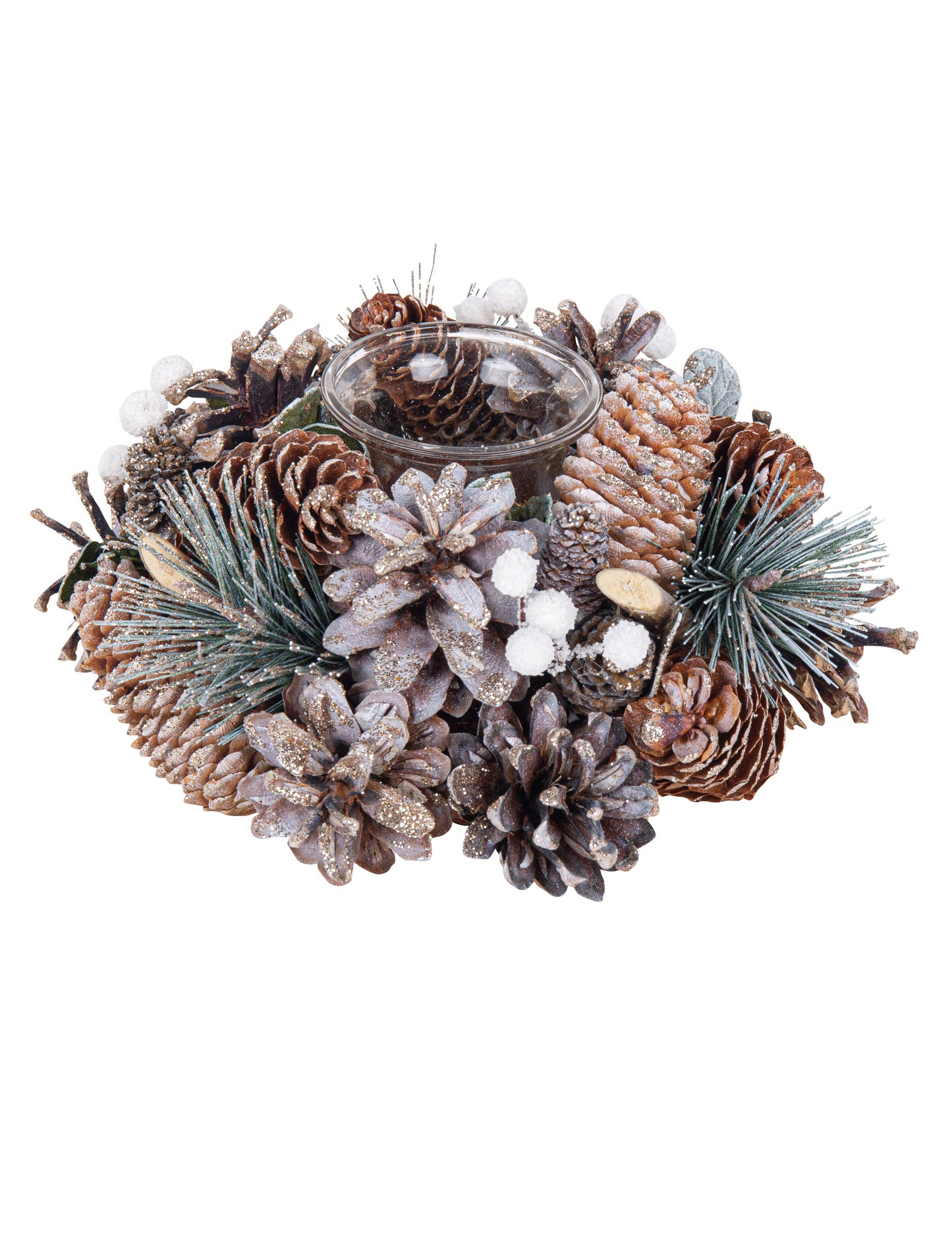 Začarovaný lesní svícen na čajovou svíčku 19 cm sklo a dřevo