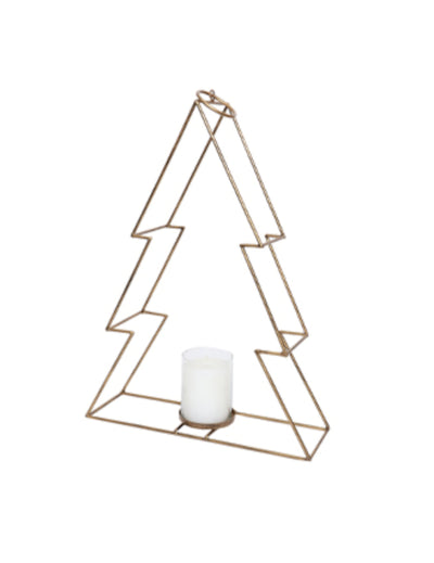 Photophore sapin pour déco chic en métal doré