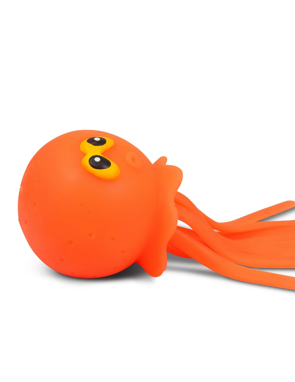 Vue de profil du modèle orange du jouet pieuvre splash à effet jet d’eau