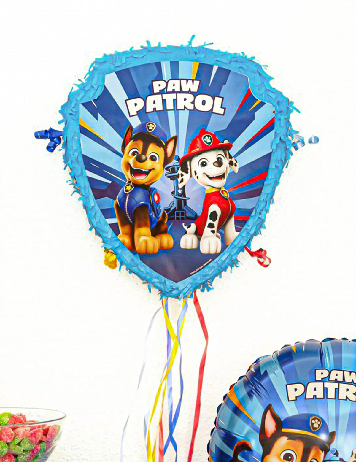 Modrá tahací piñata Tlapková patrola 33 cm x 38 cm x 9 cm