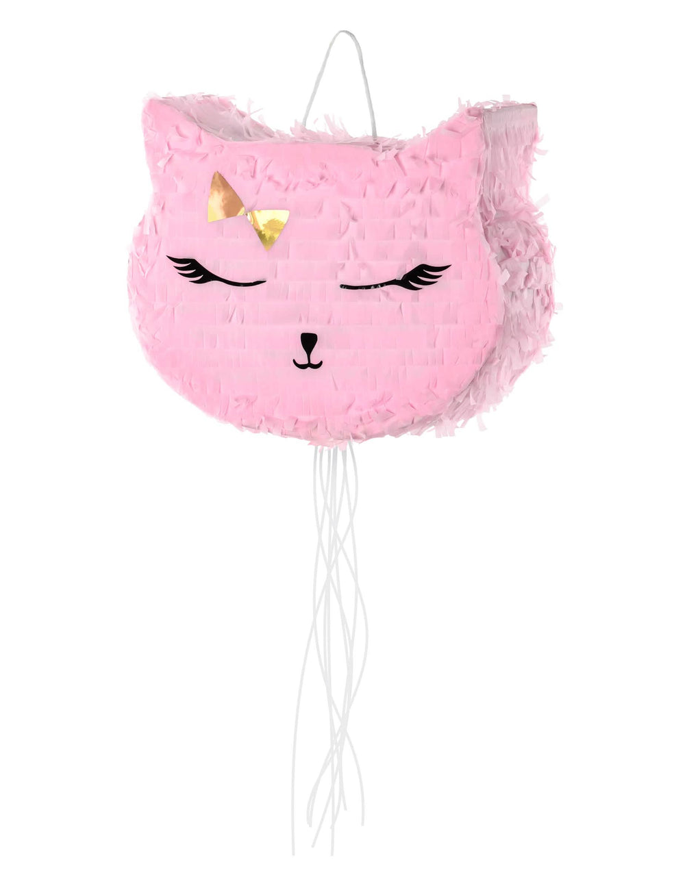 Piñata kočky pro narozeniny růžová s zlatá mašlí