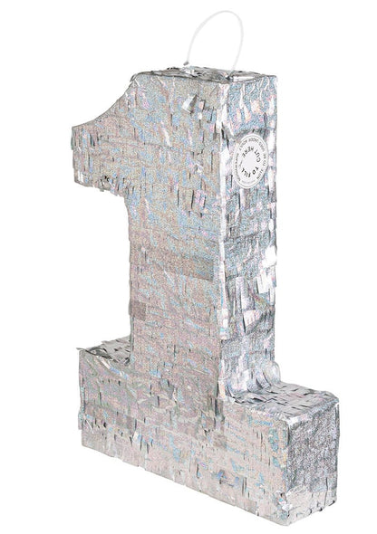 Holografická stříbrná Piñata číslo 1 40 x 28 x 8 cm slavnostní
